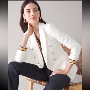 White House Black Market Double Breasted Nautical Blazer Silver Buttons 0